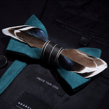 Load image into Gallery viewer, Handmade Feather Bow Tie and Brooch Set - Jewels of Artemis