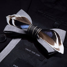 Load image into Gallery viewer, Handmade Feather Bow Tie and Brooch Set - Jewels of Artemis