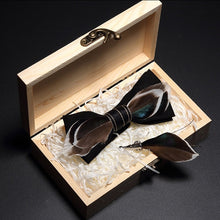 Load image into Gallery viewer, Handmade Feather Bow Tie and Brooch Set - Jewels of Artemis