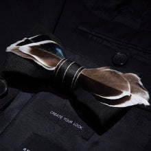 Load image into Gallery viewer, Handmade Feather Bow Tie and Brooch Set - Jewels of Artemis