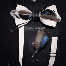 Load image into Gallery viewer, Handmade Feather Bow Tie and Brooch Set - Jewels of Artemis