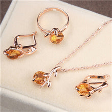 Load image into Gallery viewer, Gold Color Chain Crystal Necklace Ring Earring 3 pcs/set - Jewels of Artemis