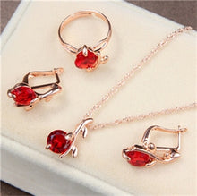 Load image into Gallery viewer, Gold Color Chain Crystal Necklace Ring Earring 3 pcs/set - Jewels of Artemis