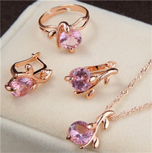 Load image into Gallery viewer, Gold Color Chain Crystal Necklace Ring Earring 3 pcs/set - Jewels of Artemis
