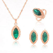Load image into Gallery viewer, Gold Color Chain Crystal Necklace Ring Earring 3 pcs/set - Jewels of Artemis