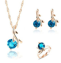Load image into Gallery viewer, Gold Color Chain Crystal Necklace Ring Earring 3 pcs/set - Jewels of Artemis