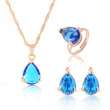 Load image into Gallery viewer, Gold Color Chain Crystal Necklace Ring Earring 3 pcs/set - Jewels of Artemis