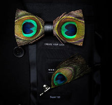 Load image into Gallery viewer, Handmade Feather Bow Tie and Brooch Set - Jewels of Artemis