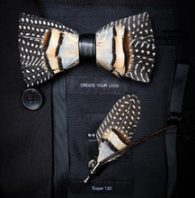 Load image into Gallery viewer, Handmade Feather Bow Tie and Brooch Set - Jewels of Artemis