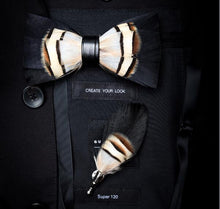 Load image into Gallery viewer, Handmade Feather Bow Tie and Brooch Set - Jewels of Artemis