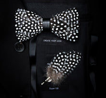 Load image into Gallery viewer, Handmade Feather Bow Tie and Brooch Set - Jewels of Artemis