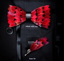 Load image into Gallery viewer, Handmade Feather Bow Tie and Brooch Set - Jewels of Artemis