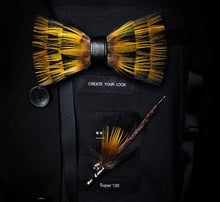 Load image into Gallery viewer, Handmade Feather Bow Tie and Brooch Set - Jewels of Artemis