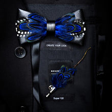 Load image into Gallery viewer, Handmade Feather Bow Tie and Brooch Set - Jewels of Artemis