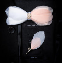 Load image into Gallery viewer, Handmade Feather Bow Tie and Brooch Set - Jewels of Artemis