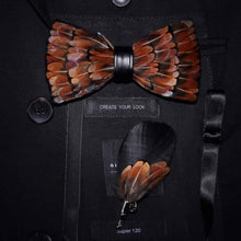 Load image into Gallery viewer, Handmade Feather Bow Tie and Brooch Set - Jewels of Artemis