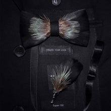 Load image into Gallery viewer, Handmade Feather Bow Tie and Brooch Set - Jewels of Artemis