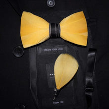 Load image into Gallery viewer, Handmade Feather Bow Tie and Brooch Set - Jewels of Artemis