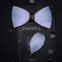 Load image into Gallery viewer, Handmade Feather Bow Tie and Brooch Set - Jewels of Artemis