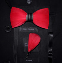 Load image into Gallery viewer, Handmade Feather Bow Tie and Brooch Set - Jewels of Artemis