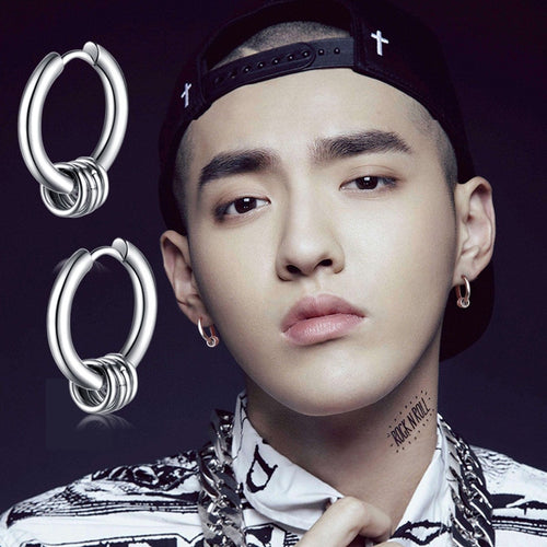 Korean V men's round titanium steel earrings - Jewels of Artemis