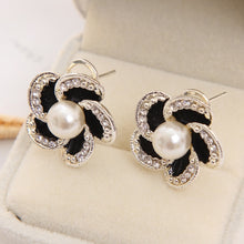 Load image into Gallery viewer, Crystal Simulated Pearl Beads Wedding Flower Rhinestone Stud Earrings - Jewels of Artemis