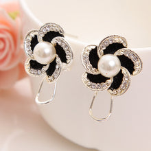 Load image into Gallery viewer, Crystal Simulated Pearl Beads Wedding Flower Rhinestone Stud Earrings - Jewels of Artemis