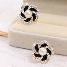 Load image into Gallery viewer, Crystal Simulated Pearl Beads Wedding Flower Rhinestone Stud Earrings - Jewels of Artemis