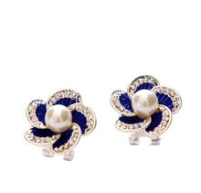 Load image into Gallery viewer, Crystal Simulated Pearl Beads Wedding Flower Rhinestone Stud Earrings - Jewels of Artemis