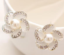 Load image into Gallery viewer, Crystal Simulated Pearl Beads Wedding Flower Rhinestone Stud Earrings - Jewels of Artemis