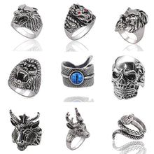 Load image into Gallery viewer, Gothic Punk Ring Men Retro Dragon Rabbit Snake Tiger Wolf Rings Skeleton Devil Evil Eye Pentagram Animal Male Ring Jewelry Anel - Jewels of Artemis