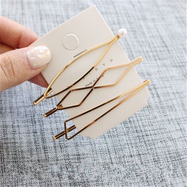 1 SET Minimalist Metal Geometric Gold Color Hairpin Hair Accessories Imitiation Pearl Hair Clips - Jewels of Artemis